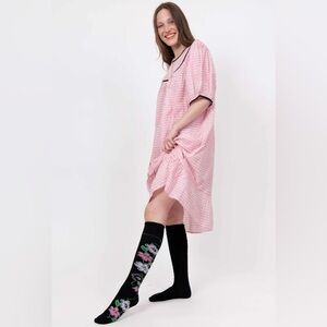 Batsheva snap housedress in pink white zig zag one size fits most midi dress